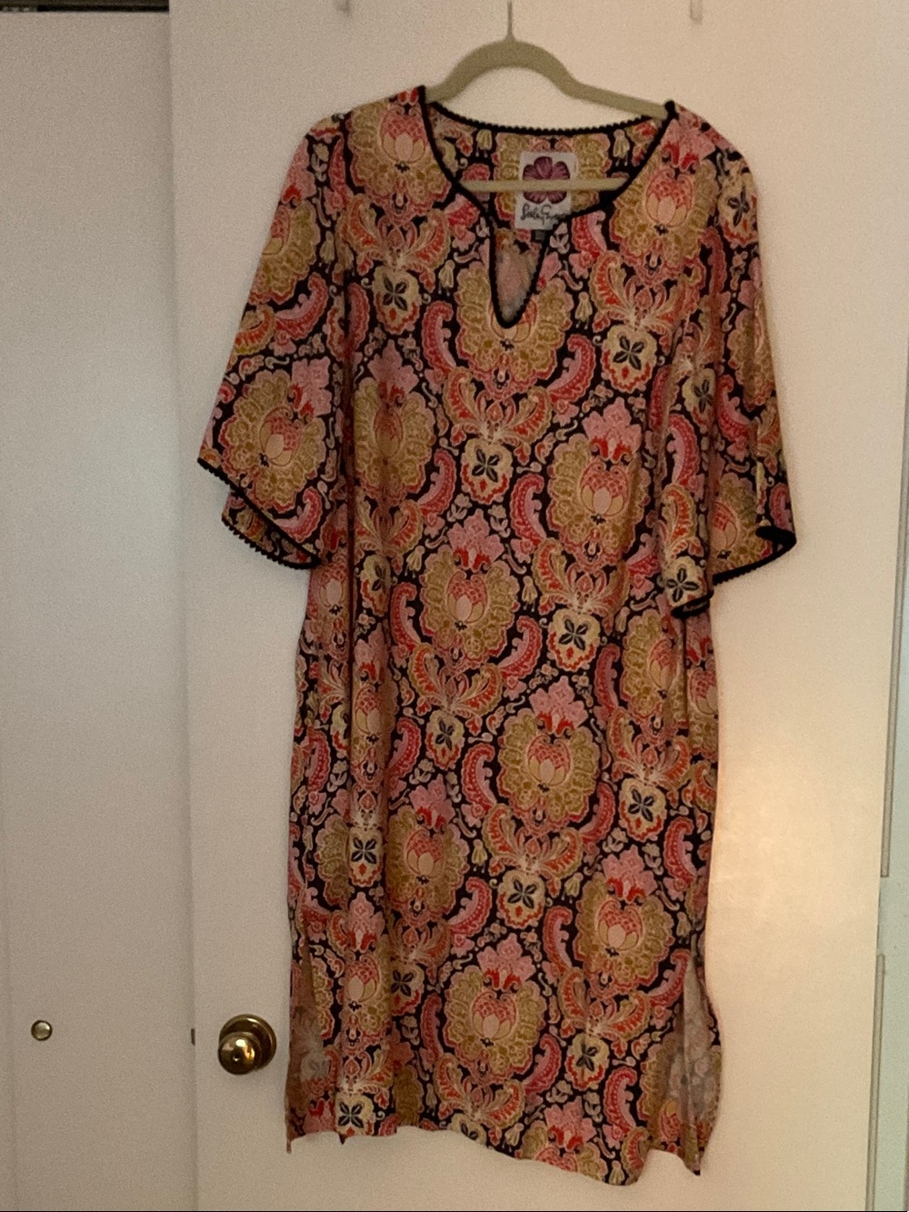 Women’s Floral Paisley Midi Dress in Pink and Gold